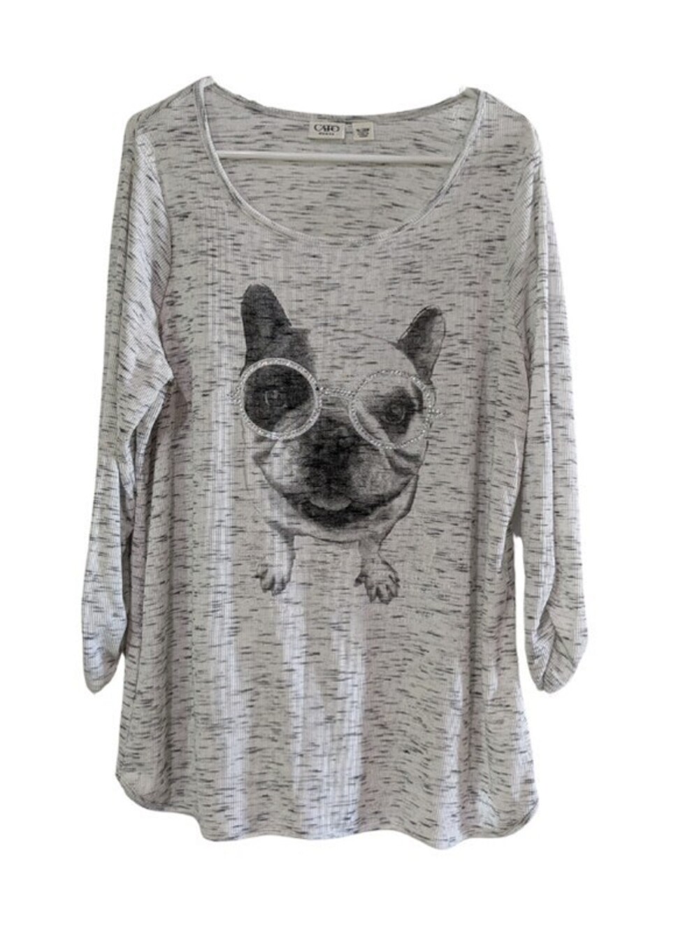 Cato Women's French Bulldog Rhinestone Knit Top, Heathered Gray, Size 18/20W
